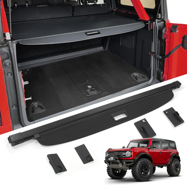 Trunk Cargo Cover for Ford Bronco Accessories 2021 2022 2023 2024 4-Door Retractable Rear Trunk Cargo Shade Cover Security Shield Shade(Not fit for Bronco Sport or Bronco 2-Door) - OMOTOR