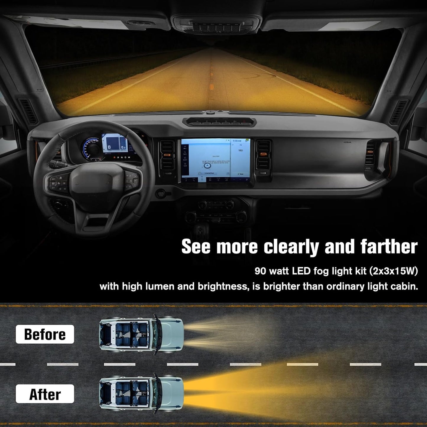 LED Front Bumper Fog Light with Mounts, Modular Bumper Fog Lamps Accessories, Ultra-Bright Amber Light Source Compatible with Ford Bronco 2021 2022 2023 2/4 Door