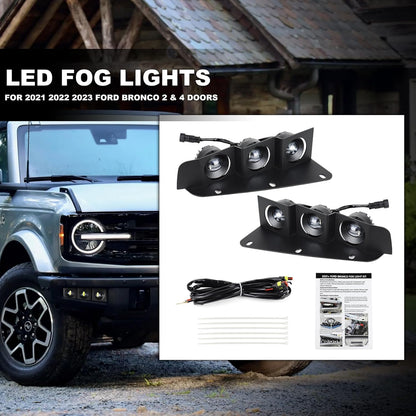 LED Fog Lights for Ford Bronco 2021 2022 2023 2/4 Door, Front Bumper Fog Lamps with Bracket, Daytime Running Light Accessories (White Light)