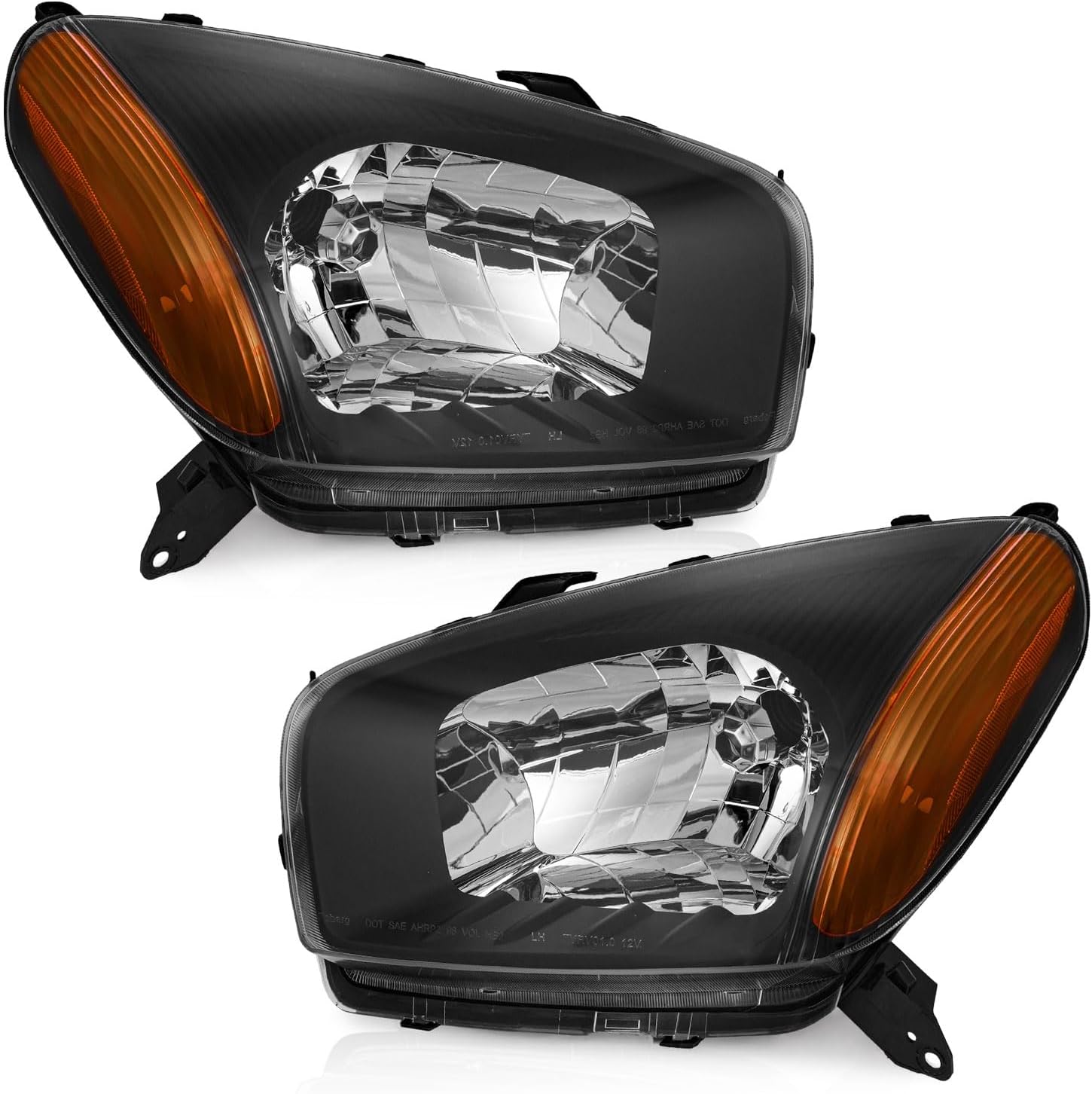 Headlight Assembly for 2001-2003 Toyota RAV4 - Black/Chrome Housing, Amber Reflector, Left & Right Pair