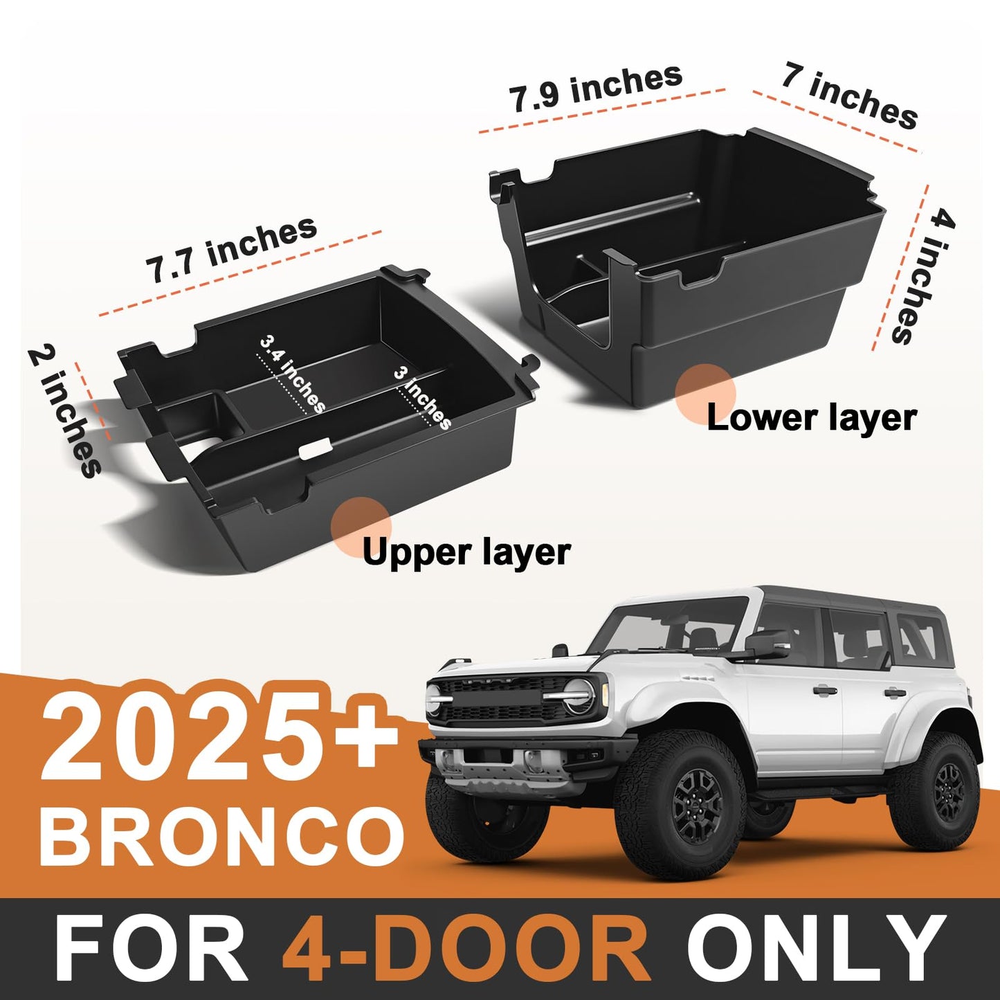 Center Console Organizer Compatible with 2025 2026 Ford Bronco (Not for 2-Door& Manual &Bronco Sport)
