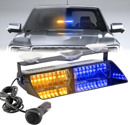 LED Dash Police Emergency Strobe Light Bar, 16 LEDs, 19 Flash Patterns, Magnetic Windshield Warning Light for Bus, RV, Car, Truck, Tractor - OMOTOR