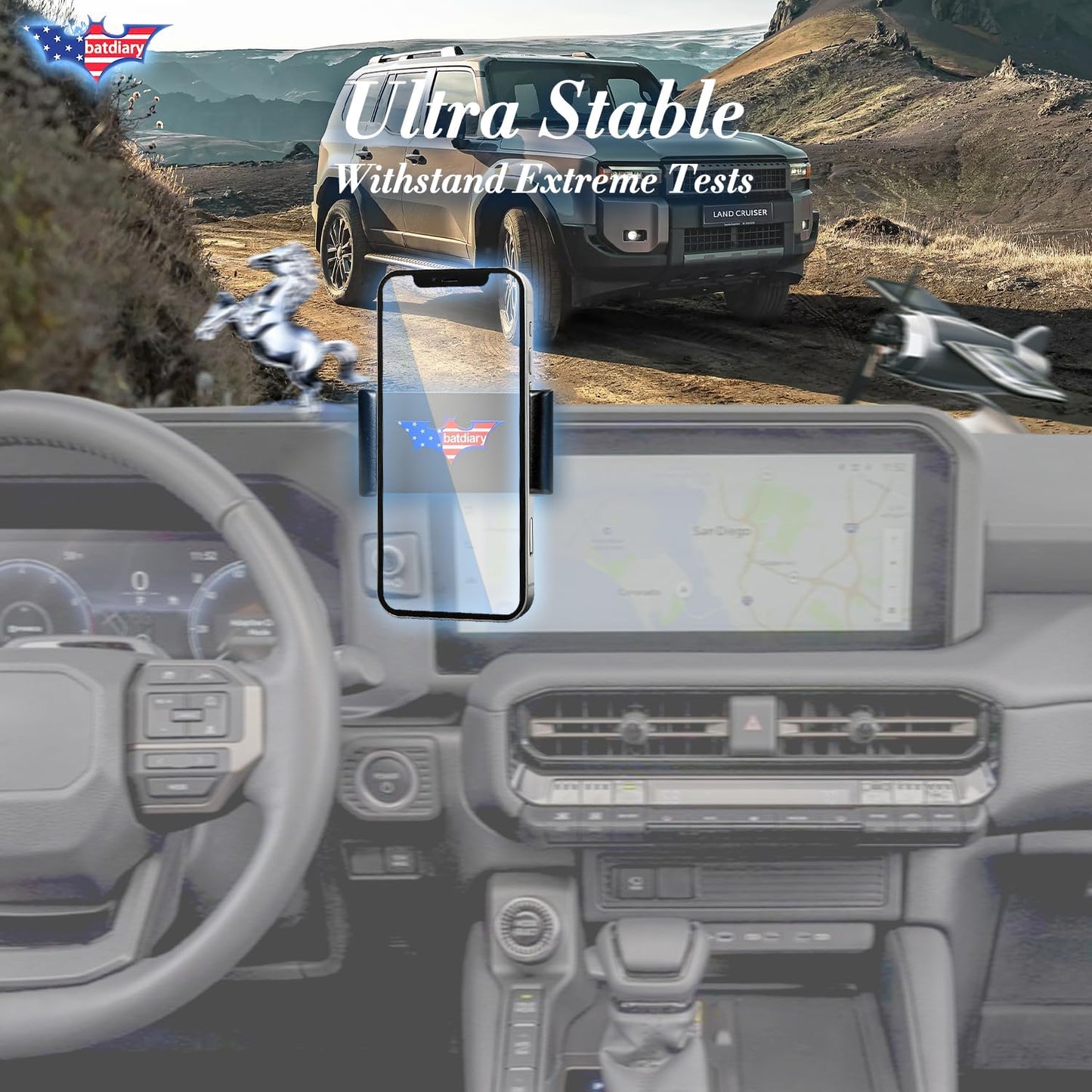 Aluminum Phone Mount for Toyota Land Cruiser 250 2024-2025 for iPhone 16/15 Pro Max, Galaxy S24