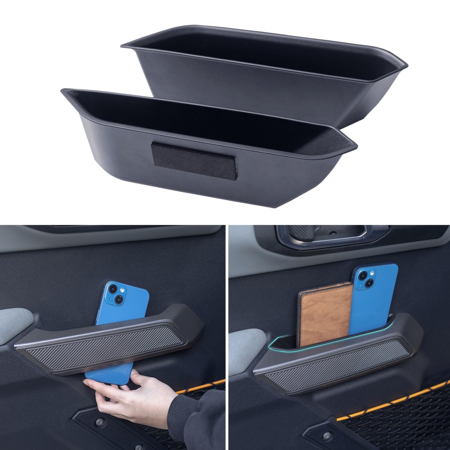 TOPINSTALL 4 Door Handle Storage Box Compatible with Ford Bronco 2021-2025 Accessories, Phone Holder Front and Rear Door Grab Handle Pocket Storage ABS Plastic-4PCS (Not for Sport Model)