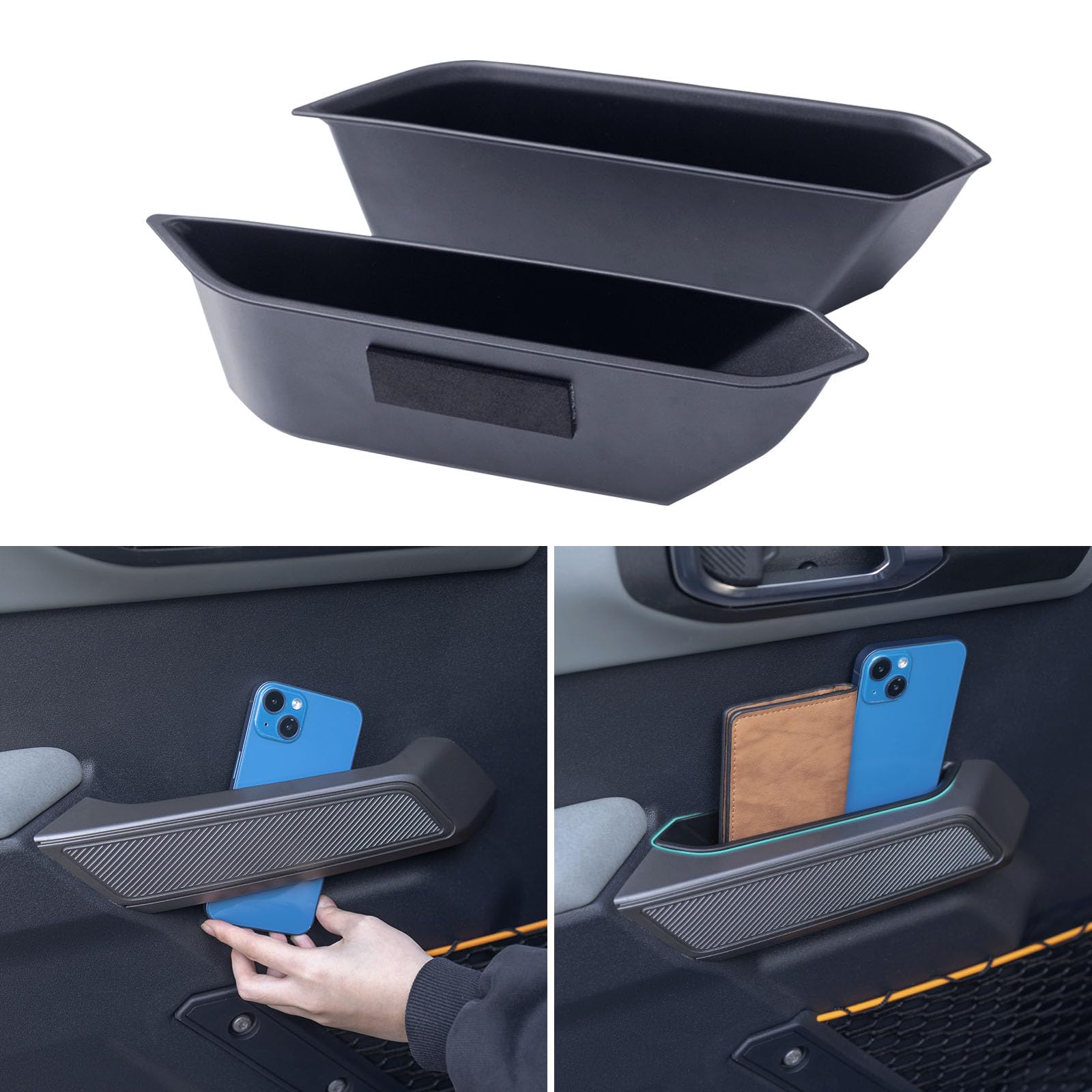 TOPINSTALL 4 Door Handle Storage Box Compatible with Ford Bronco 2021-2025 Accessories, Phone Holder Front and Rear Door Grab Handle Pocket Storage ABS Plastic-4PCS (Not for Sport Model)