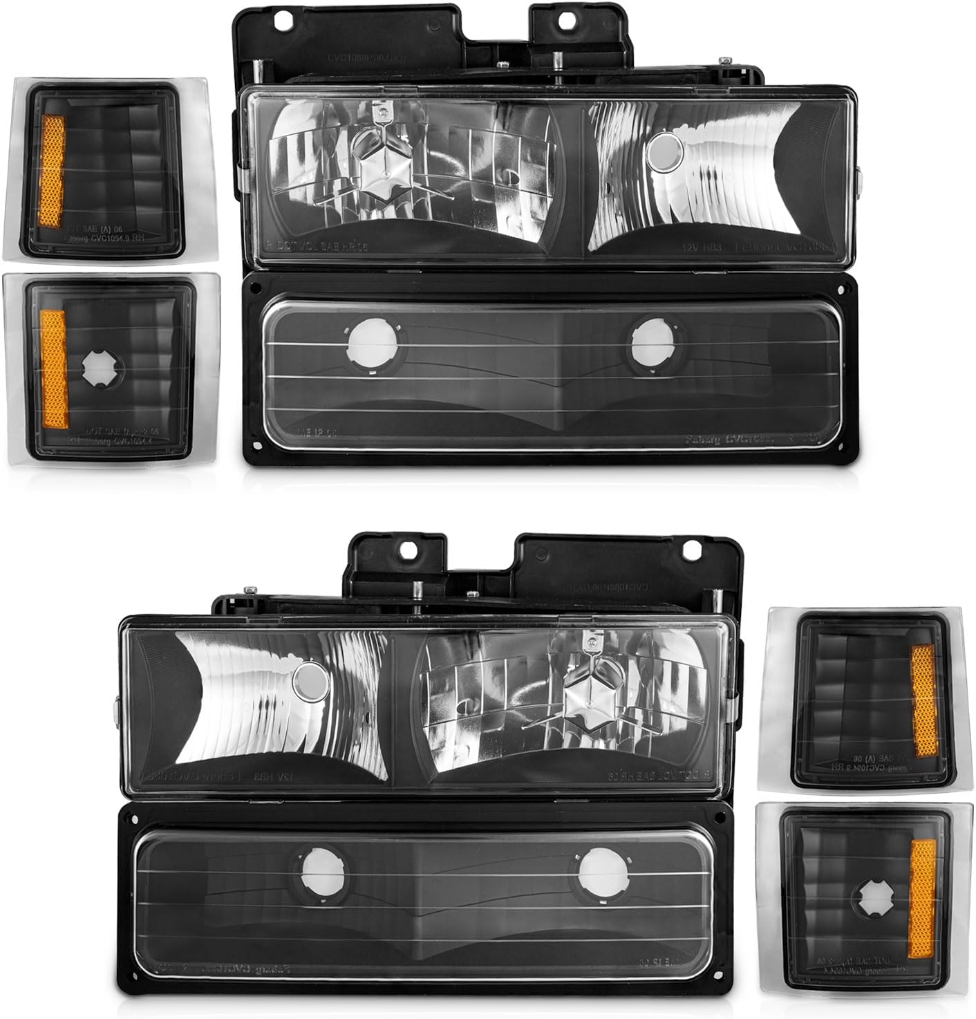 Headlights Assembly for 1994-1998 Chevy C10 C/K 1500 2500 3500 Tahoe/Suburban/Silverado, 92-94 Blazer Pickup w/Corner and Bumper Light
