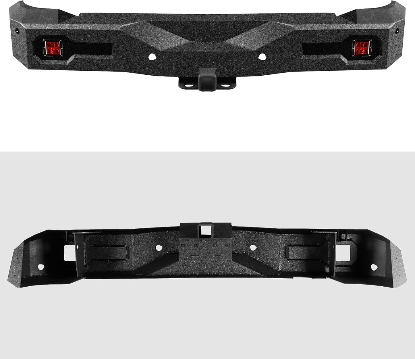 Off Road Rear Bumper Fit for Ford Bronco 2021 2022 2023 2024 2025, Heavy-duty Steel Bumper with 2 Red Lights, Hitch Receiver, Sensor Holes Not for Bronco Sport