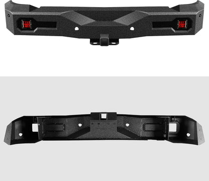 Off Road Rear Bumper Fit for Ford Bronco 2021 2022 2023 2024 2025, Heavy-duty Steel Bumper with 2 Red Lights, Hitch Receiver, Sensor Holes Not for Bronco Sport