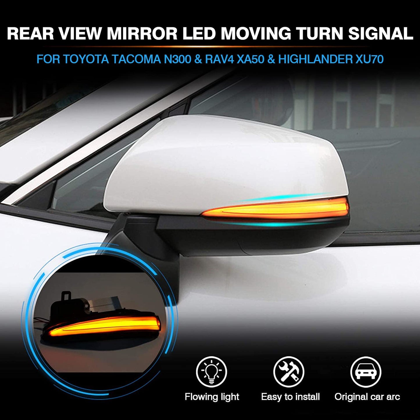 2Pcs Car Led Side Mirrors for Toyota RAV4 2019-2025/2016-2024 Tacoma/2020-2025 Highlander