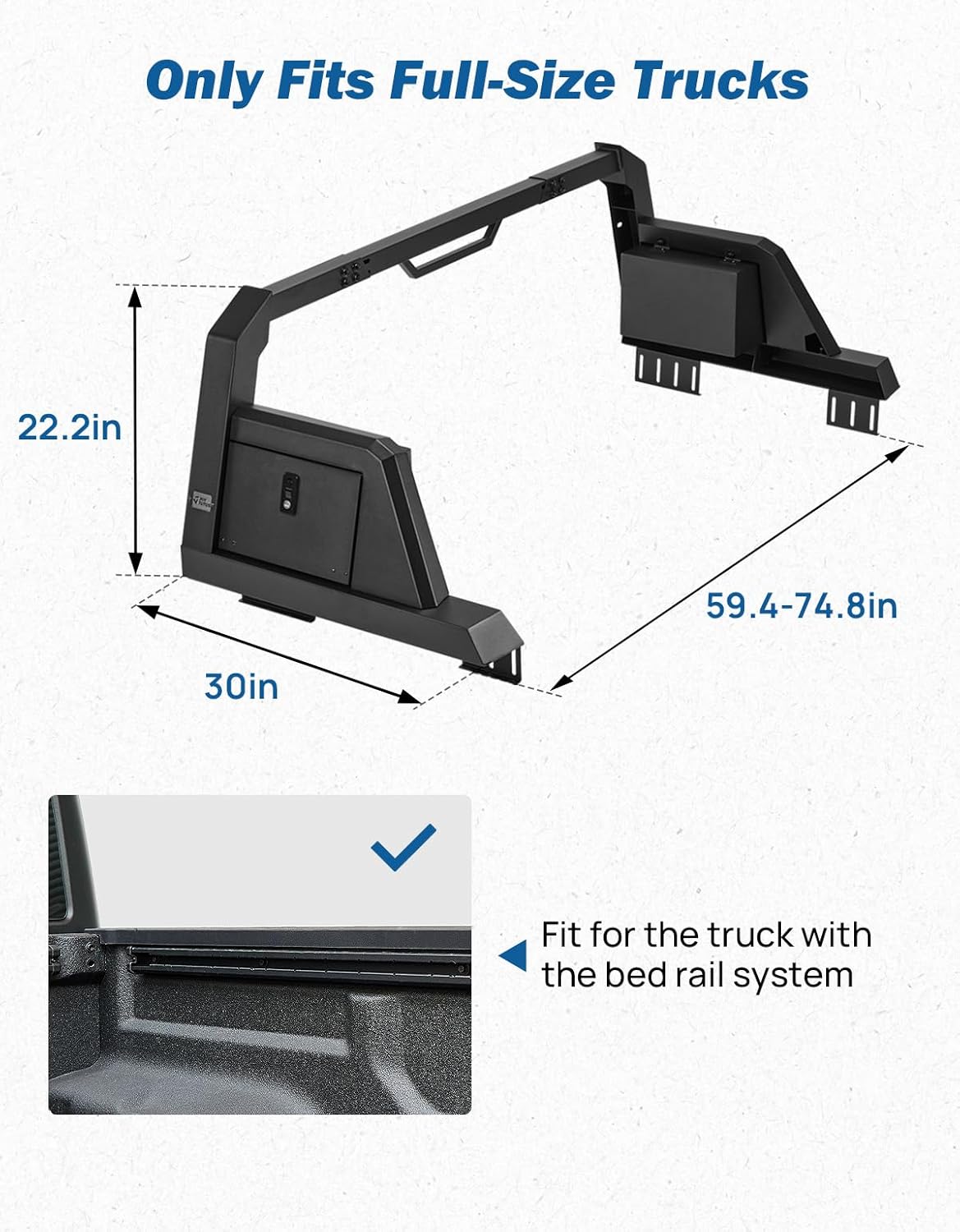 Roll Bar for Full Size Truck with Storage Lock Boxes Compatible with F150, F250, F350, Silverado, Sierra, Ram 1500 2500 3500, Tundra