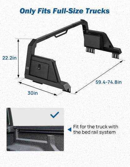 Roll Bar for Full Size Truck with Storage Lock Boxes Compatible with F150, F250, F350, Silverado, Sierra, Ram 1500 2500 3500, Tundra