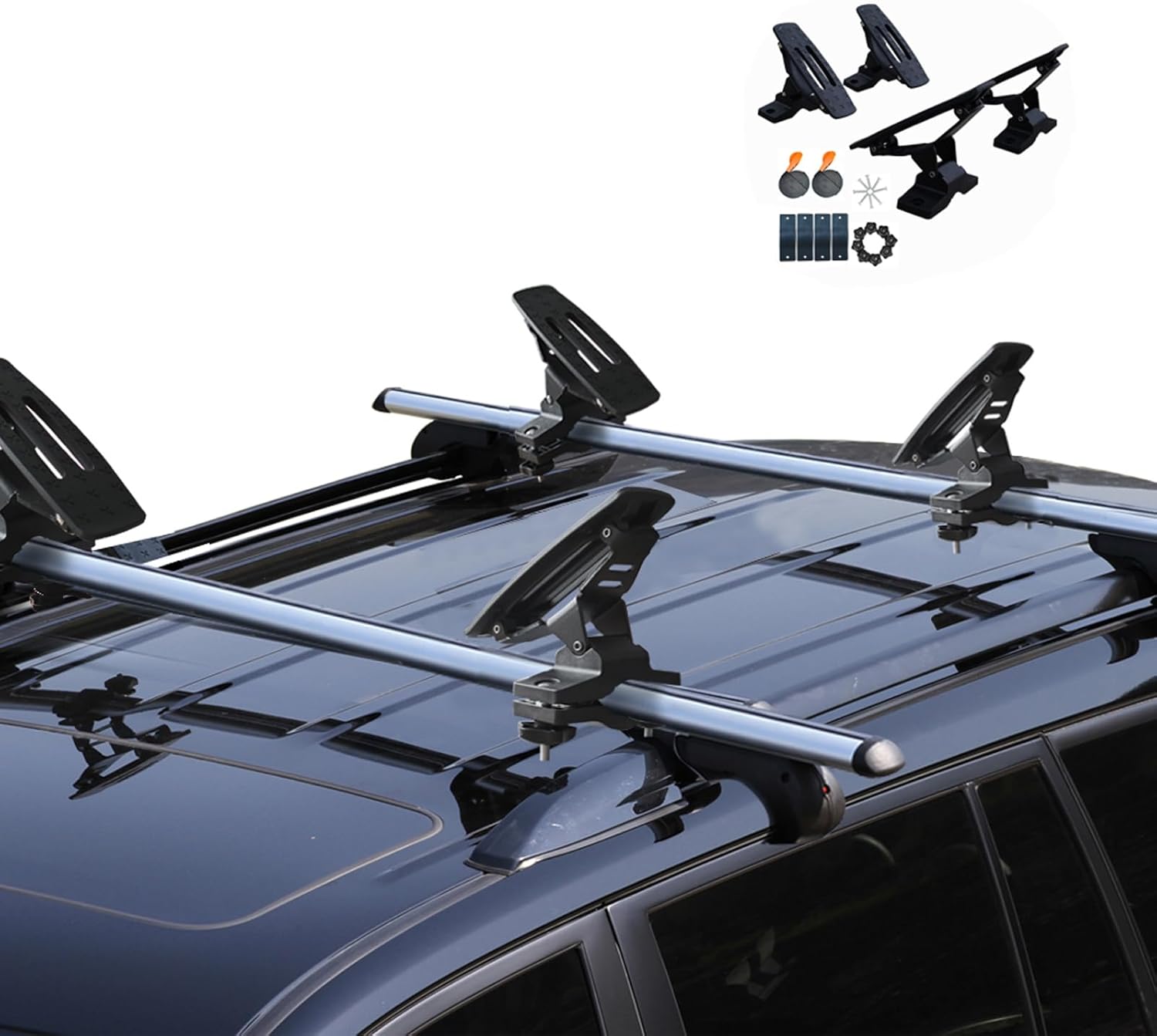 135LB Kayak Saddle, Aluminum Rustless Kayak Roof Rack with 1.5" Width Tie Down Straps for Carrier Canoe Boat Paddle Board Surfboard, to Mount on Car SUV Truck Crossbar