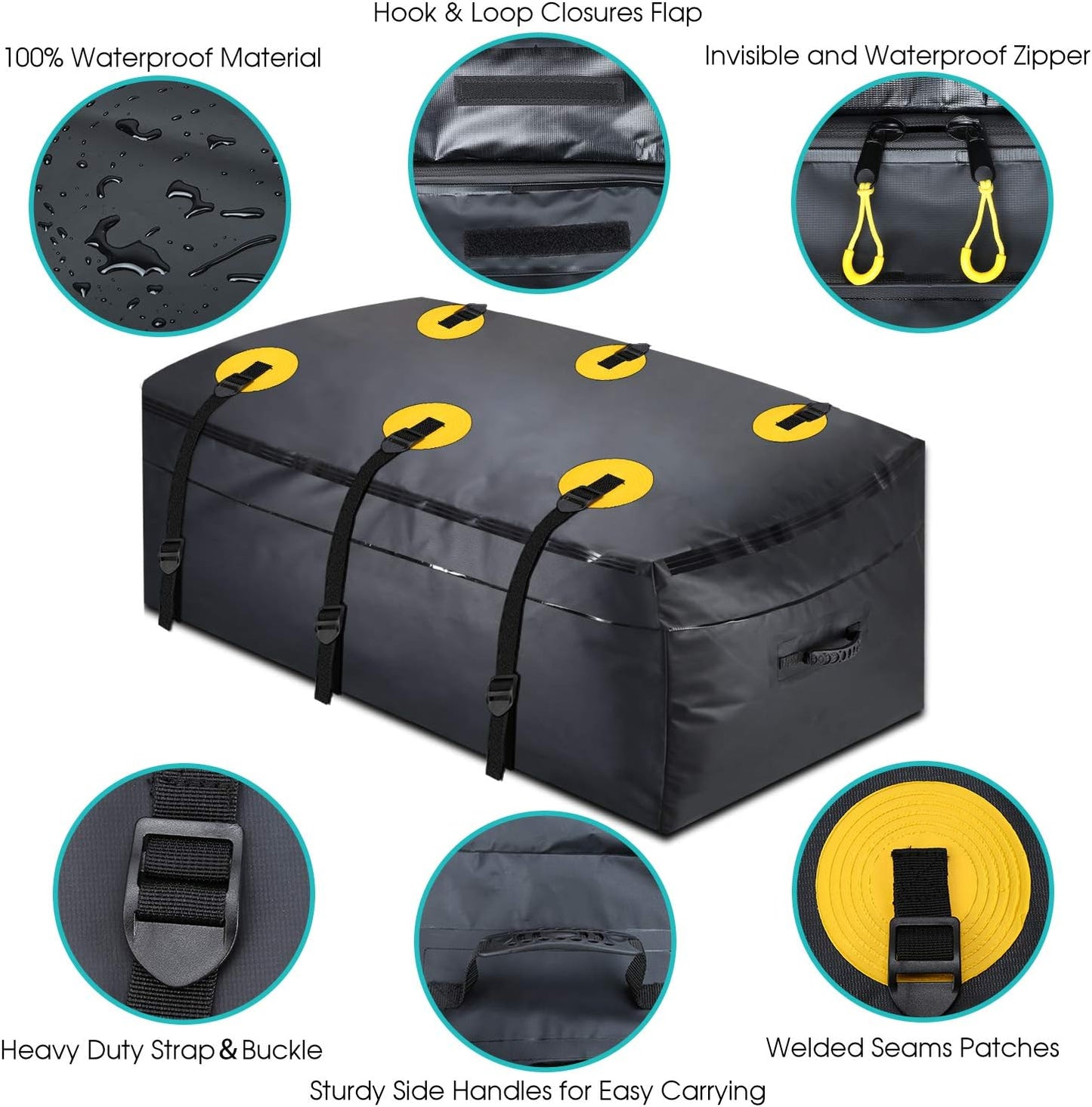 Cargo Carrier Bag 100% Waterproof 60"x24"x26" (22 Cu Ft) Hitch Bag Include 6 Reinforced Straps Fits Car Truck SUV Vans with Basket Hitch Mount