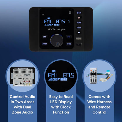 IRV 37 RV Mechless Stereo Unit AM/FM Radio/Bluetooth | Remote Included | LCD Display | Clock