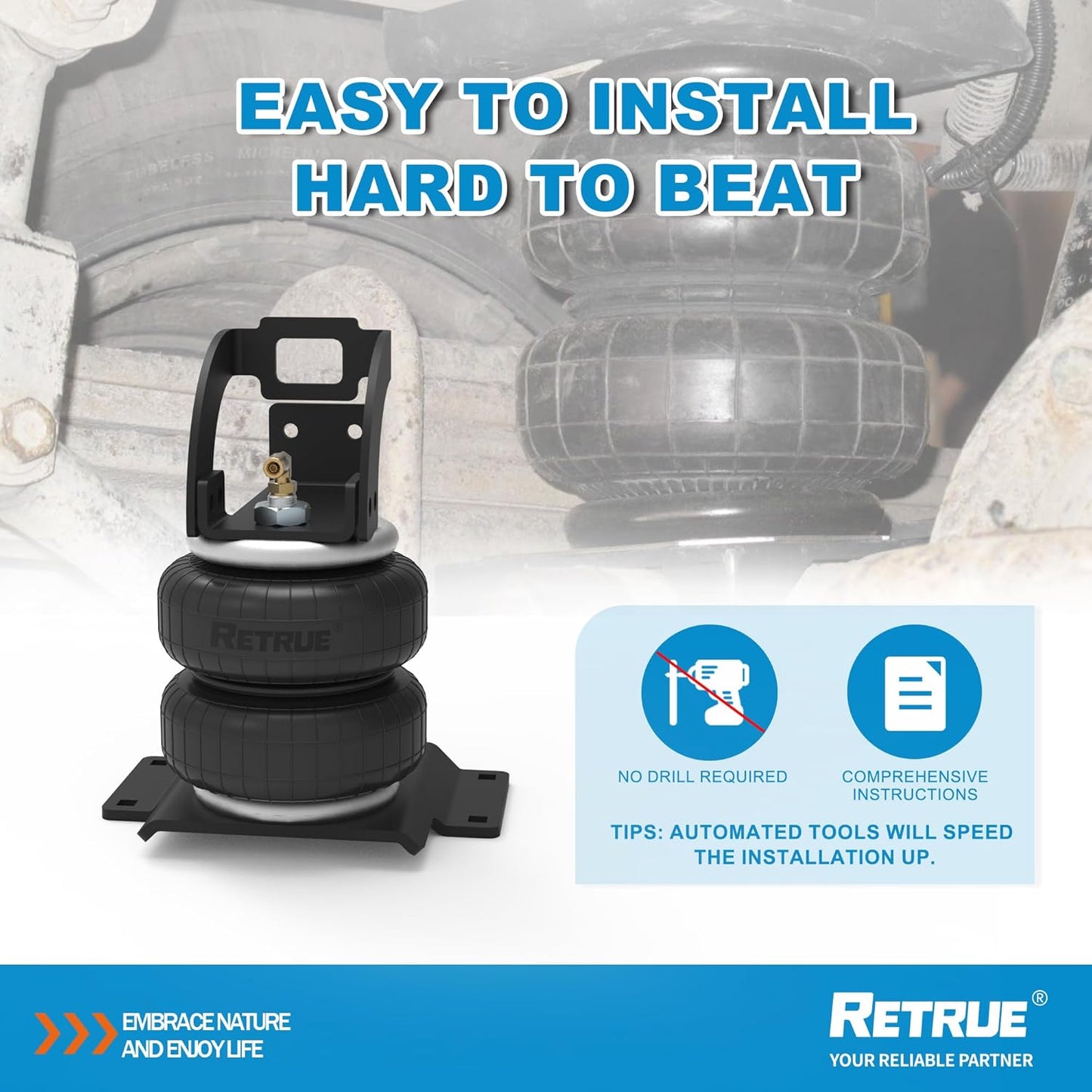 RETRUE Rear Air Bags Suspension Kit for 2005-2023 Toyota Tacoma Prerunner 2WD Tacoma 2WD/4WD Truck Towing, 5000 Lbs of Load Leveling Capacity, Replacement for Firestone 2407