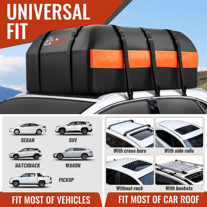 Car Rooftop Cargo Carrier Bag, 15 Cubic Feet Waterproof Heavy Duty 840D Car Roof Bag for All Vehicle with/Without Racks - Anti-Slip Mat