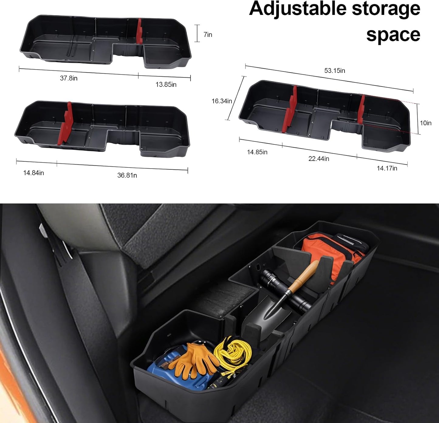 Underseat Storage Box Compatible with 2014-2018 Chevy Silverado/GMC Sierra LD, 2015-2019 Silverado/Sierra HD Crew Cab, Black Rear Under Seat Extra Cargo Store