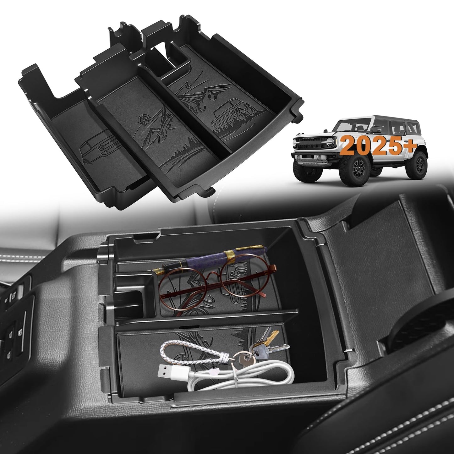 Center Console Organizer Compatible with 2025 2026 Ford Bronco (Not for 2-Door& Manual &Bronco Sport)