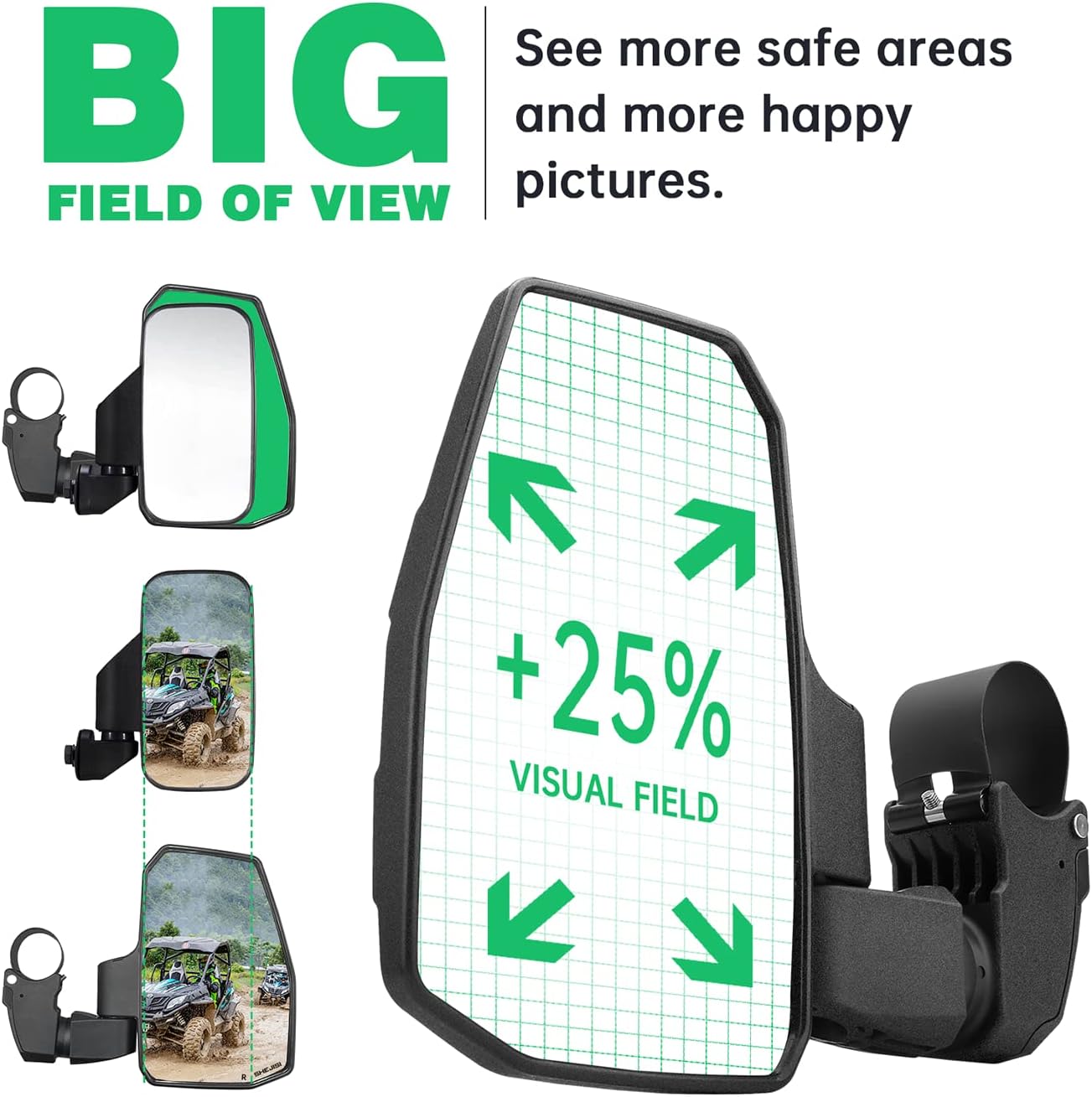 UTV Side Mirrors,You No Longer Need to Adjust by Hand,Innovative Automatic Reset Function,for 1.5"-2.0" Roll Cage,Compatible with Polaris RZR,Can Am Maverick,Honda Pioneer SXS,Kawasaki Mule