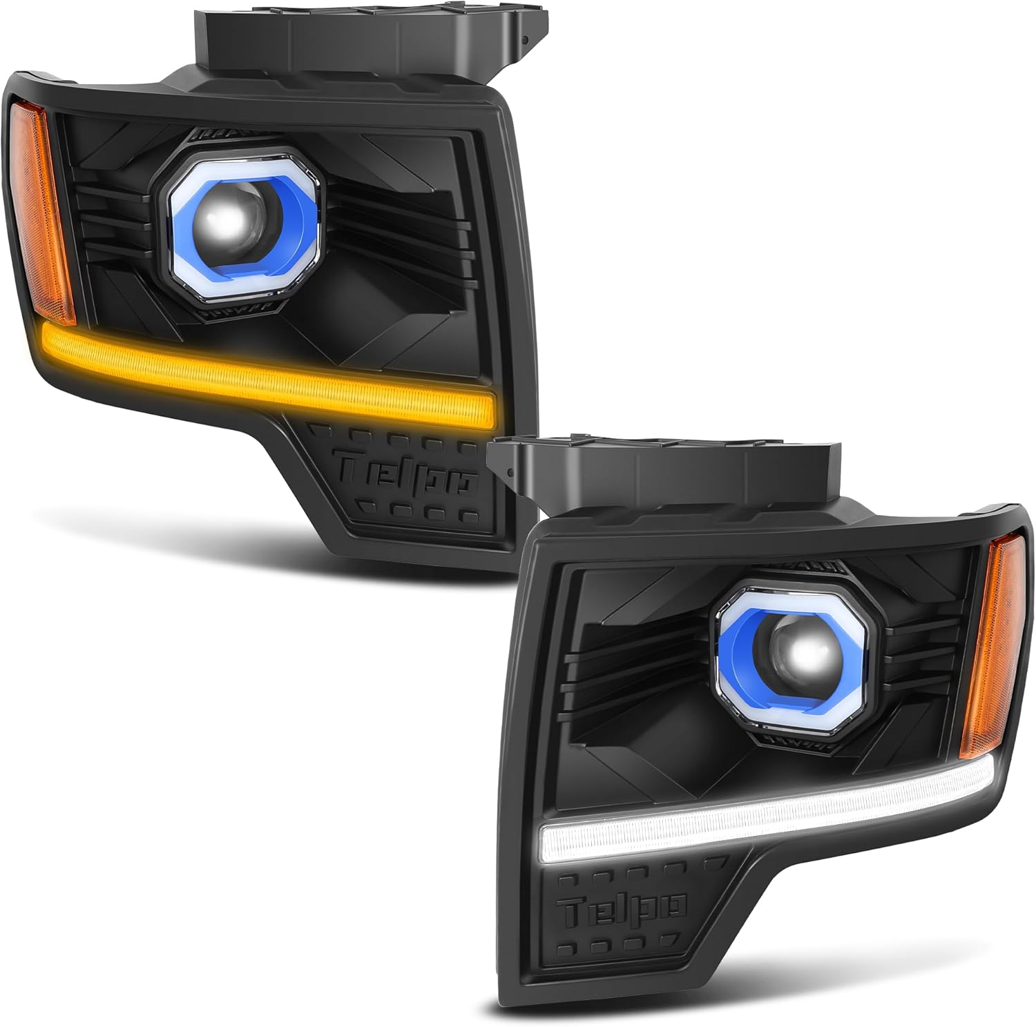 LED Projector Headlamp Assembly w/LED DRL Sequential Turn Light Compatible with 2009-2014 F150