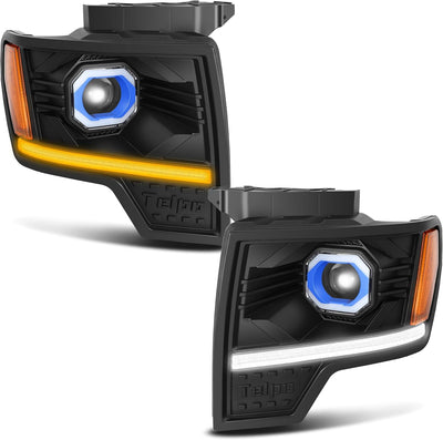 LED Projector Headlamp Assembly w/LED DRL Sequential Turn Light Compatible with 2009-2014 F150