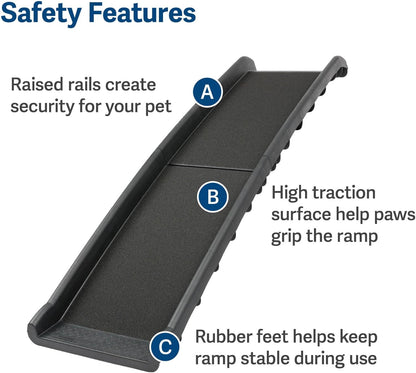 Folding Pet Ramp for Cars, Trucks, & SUVs- 62 Inch Portable for Large Dogs with Siderails, Non-Slip- Weighs Only 10 lb, Supports up to 150 lb, Easy Storage, Folds in Half - OMOTOR