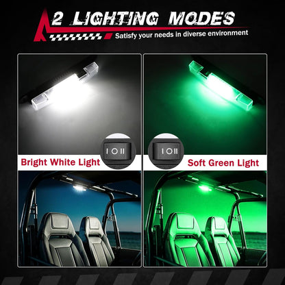 UTV Interior Dome Light, FASTCHOY AUTO UTV Dome Light Battery Powered Universal Roll Bar Mount Lights Roll Cage Dome Lights for ATV SXS Can-Am Polaris Truck - White/Green