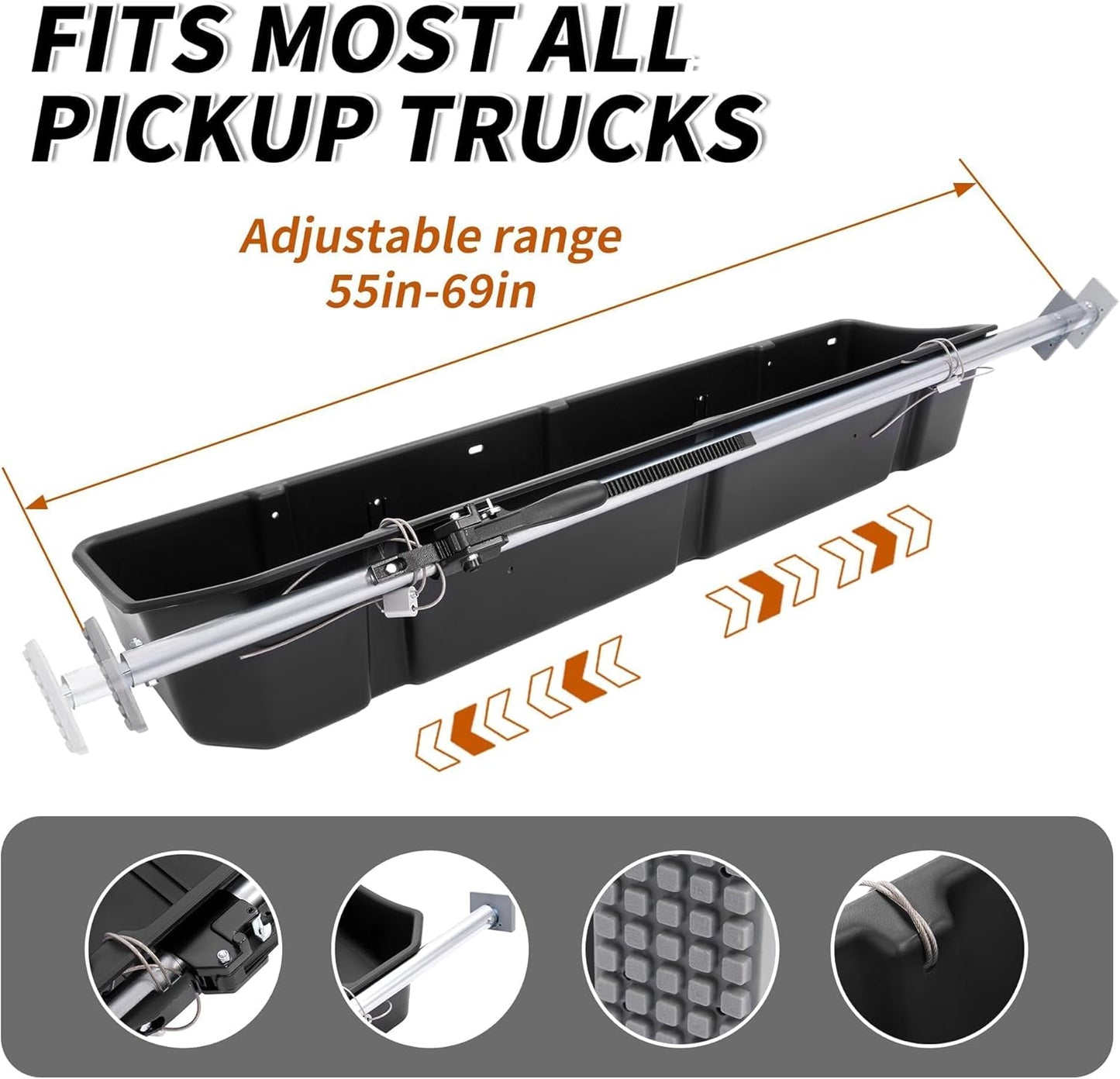 KUAFU Full Size Truck Bed Storage Box Compatible with Ford Chevrolet GMC Dodge Ram Toyota Nissan Universal 55 Inch - 69 inch Wide Adjustable Beds Secure Cargo Organizer Protect Groceries