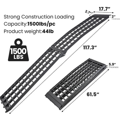 10ft Motorcycle Ramp 1500LBS Capacity, 120"x17.7" Black Truck Ramps, Loading Ramps for Pick Up Motorcycle, ATV, UTV, Dirt Bike, Lawn Mower, Golf Cart, Garden Tractor - OMOTOR