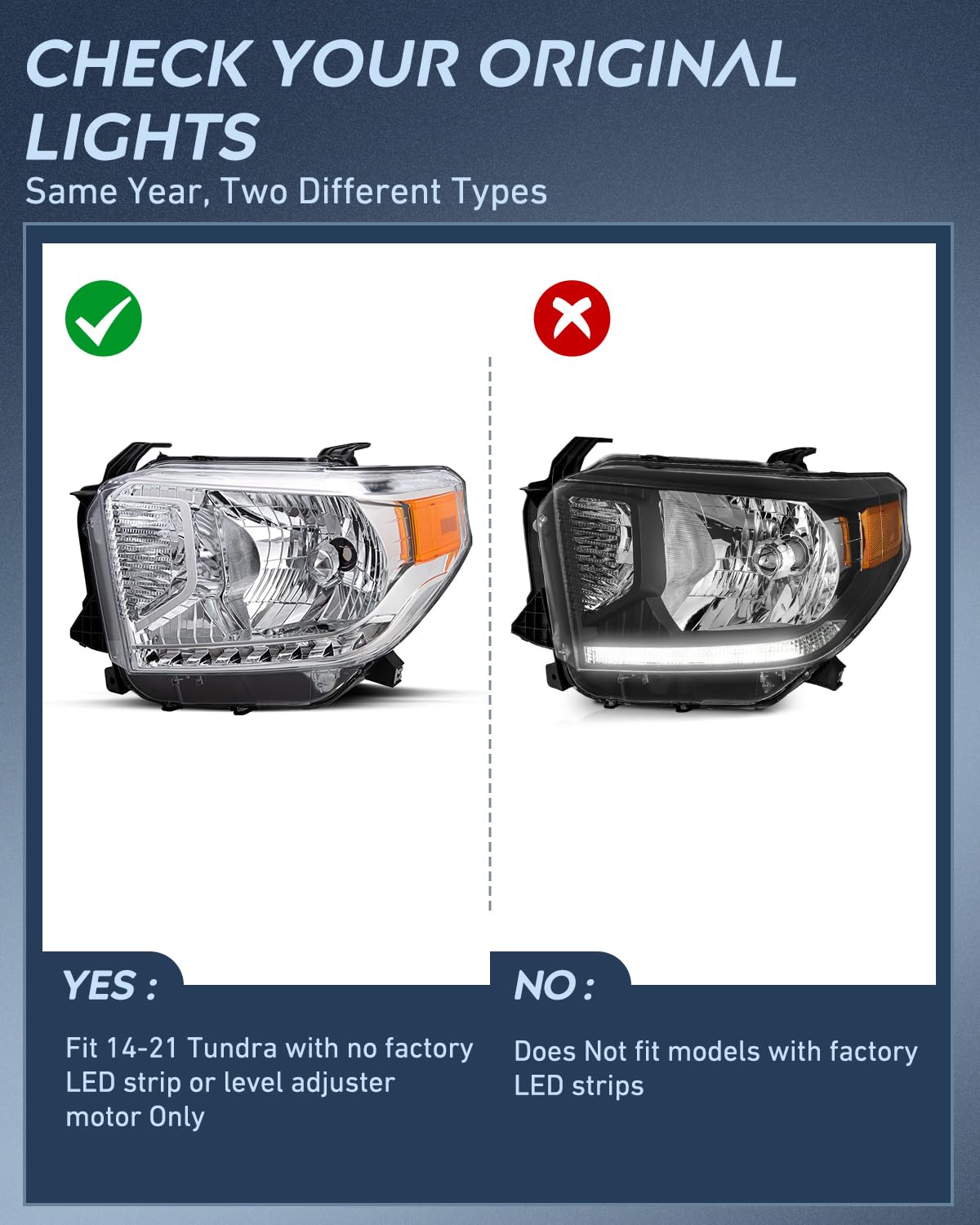 LED DRL Headlight Assembly Compatible with 2014 - 2021 Toyota Tundra Black