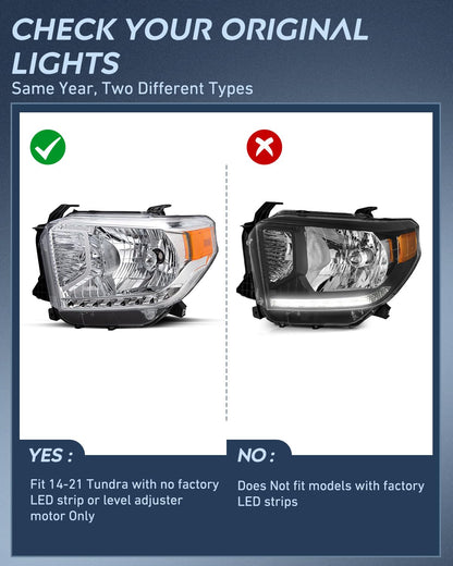 LED DRL Headlight Assembly Compatible with 2014 - 2021 Toyota Tundra Black