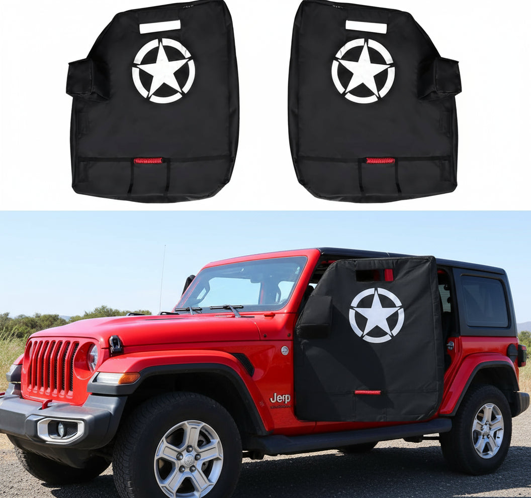 Door Storage Bags Compatible with 1976-2025 Jeep Wrangler YJ TJ JK JL 4XE Gladiator JT Accessories Car Doors Storage Cover with Hangers Design, Hinges Cut, Mirror Organizer Bag, Handles, 2 Pack