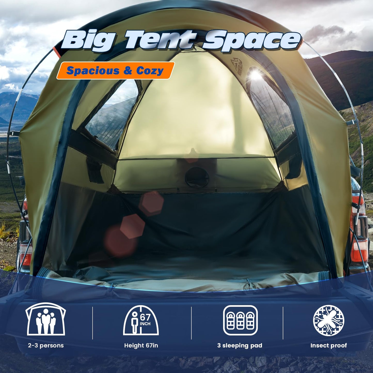 Truck Bed Tent, Waterproof PU3000mm Pickup Truck Tent for Camping Bed, for Car Camping