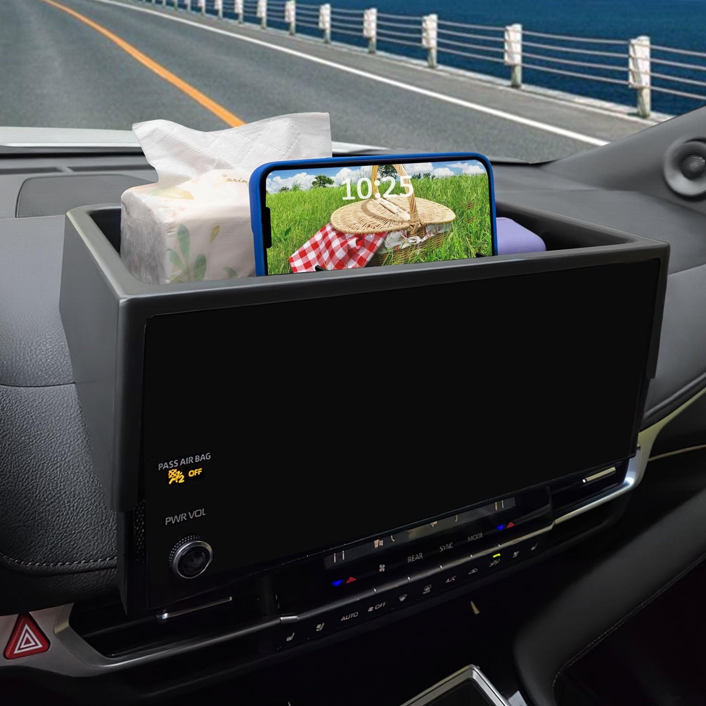 New Dash Tray Phone Holder Compatible with 2025 2026 Toyota Sienna 12.3" Screen (Not for LE Trim with 8" Screen)