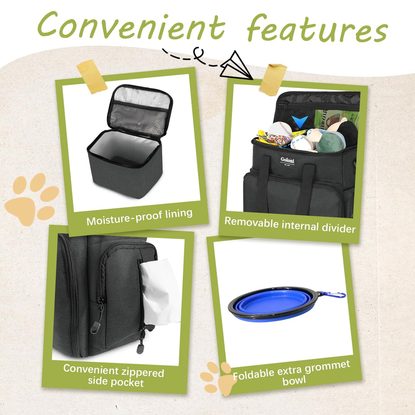 Dog Travel Bag Airline Approved–Pet Travel Tote with Collapsible Bowls,Food Containers & Feeding Mat–Multi-Pocket Organizer for Dogs & Cats, Durable & Water-Resistant for Hiking,Trips,Outdoors