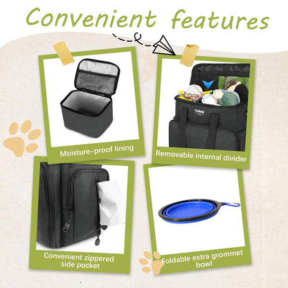 Dog Travel Bag Airline Approved–Pet Travel Tote with Collapsible Bowls,Food Containers & Feeding Mat–Multi-Pocket Organizer for Dogs & Cats, Durable & Water-Resistant for Hiking,Trips,Outdoors