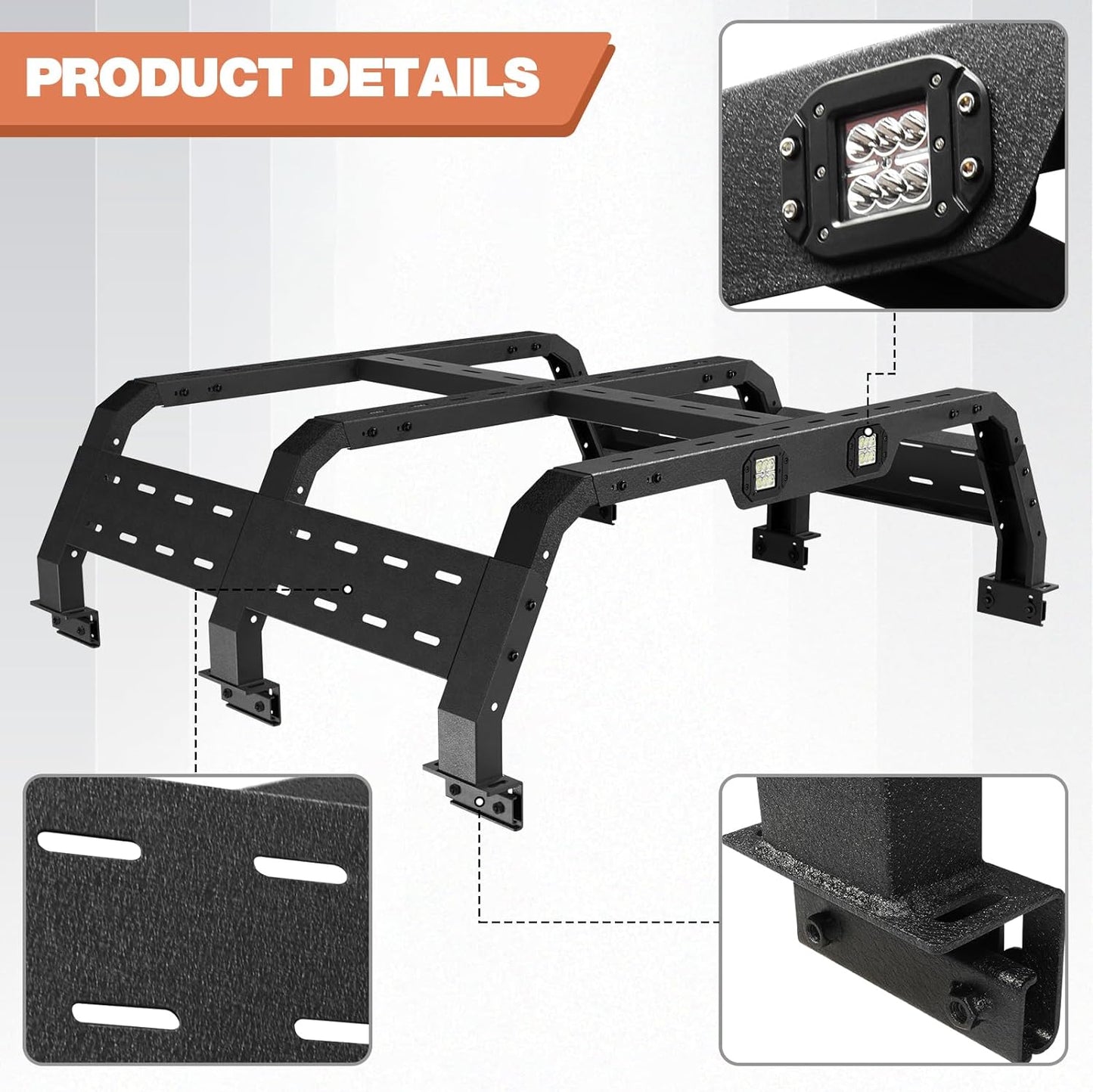 Truck Rack for Full-Size Trucks Without Bed Rails 17.3'' Truck Bed Rack Compatible with 2002-2022 Dodge Ram 1500, 2014-2022 Chevy Silverado 1500, 2015-2022 Ford F-150, 2007-2013 Toyota Tundra