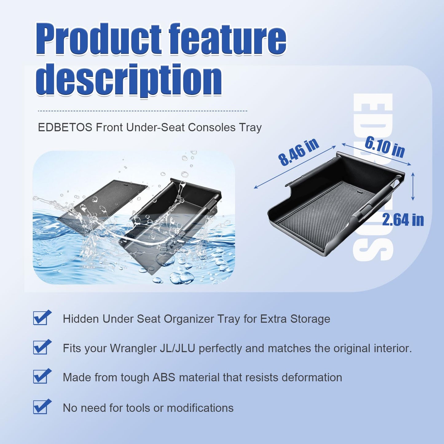 Under-Seat Storage Tray for Manual Seats For Jeep Wrangler JL/JLU 2018-2025 Gladiator JT 2020-2025