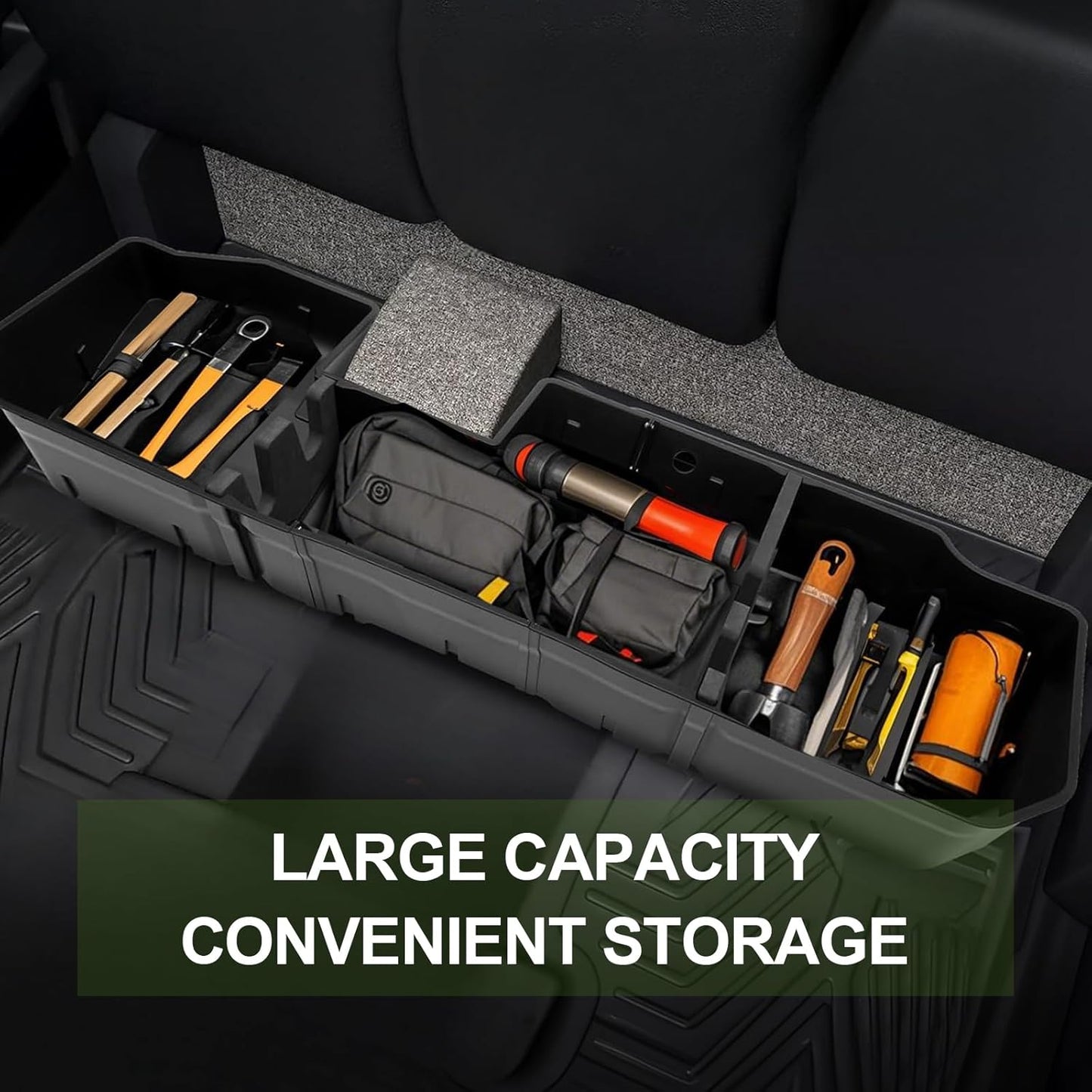 Underseat Storage Box Compatible with 2014-2018 Chevy Silverado/GMC Sierra LD, 2015-2019 Silverado/Sierra HD Crew Cab, Black Rear Under Seat Extra Cargo Store