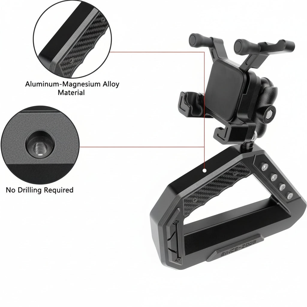 OMU Genesis Series Aluminum Center Console Grab Handle with Phone Holder Compatible with 2021 2022 2023 2024 Ford Bronco Adjustable Anti-Shake Stabilizer Cell Phone Holder