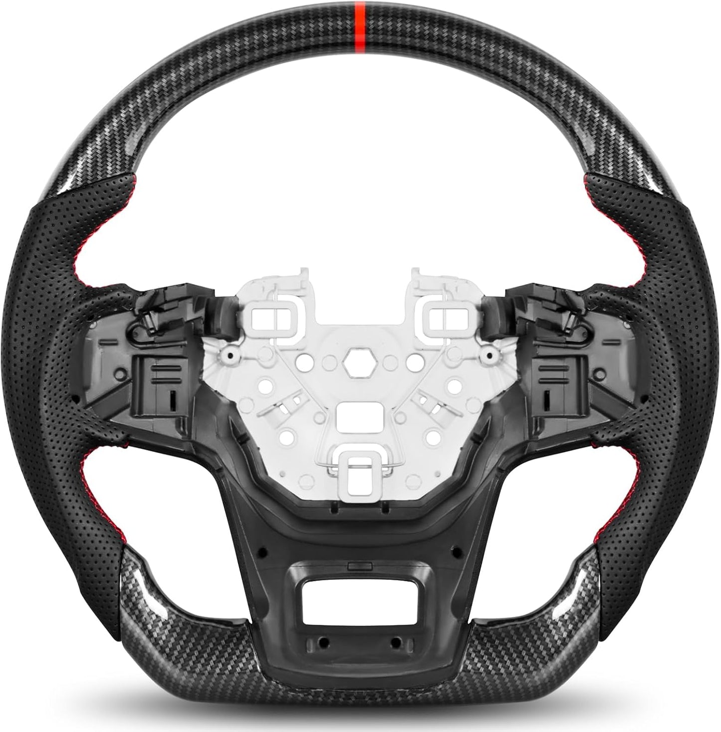 Steering Wheel for Ford Bronco 2021–2025 Hydro-Dip Carbon Fiber with D-Shaped Flat-Bottom Perforated Leather Grip Compatible with Bronco Big Bend/Outer Banks/Badlands/Wildtrak/First Edition