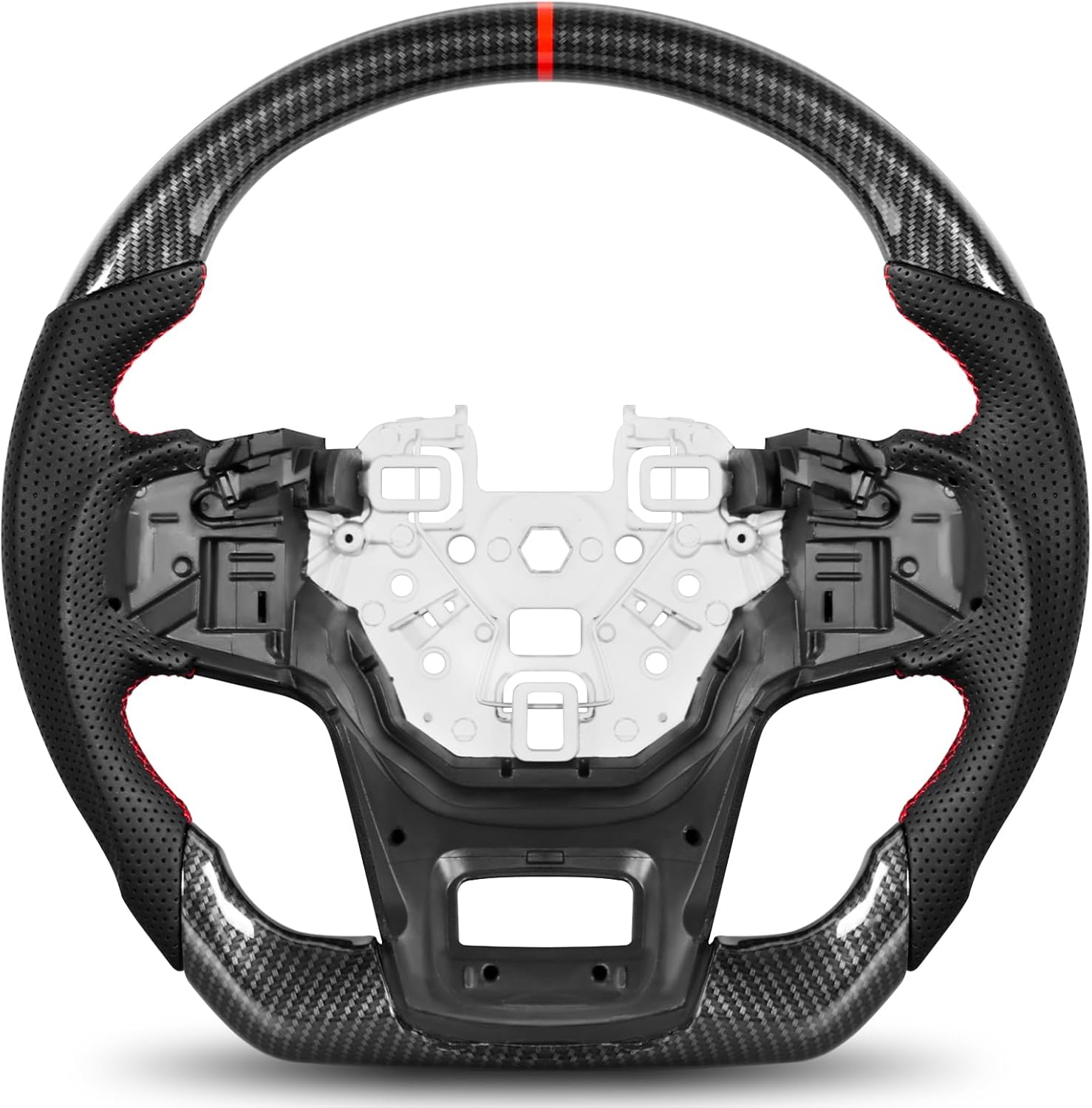 Steering Wheel for Ford Bronco 2021–2025 Hydro-Dip Carbon Fiber with D-Shaped Flat-Bottom Perforated Leather Grip Compatible with Bronco Big Bend/Outer Banks/Badlands/Wildtrak/First Edition