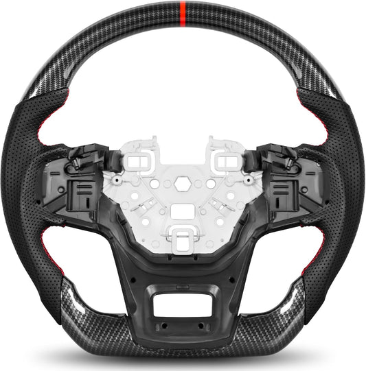 Steering Wheel for Ford Bronco 2021–2025 Hydro-Dip Carbon Fiber with D-Shaped Flat-Bottom Perforated Leather Grip Compatible with Bronco Big Bend/Outer Banks/Badlands/Wildtrak/First Edition
