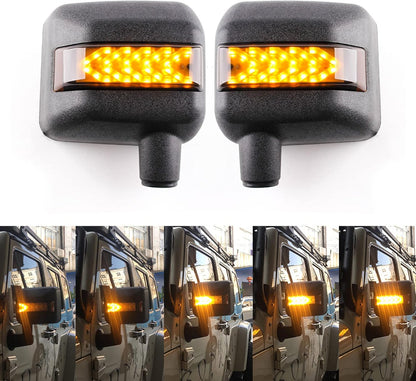LED Side Mirror with Amber Sequential Turn Signal Lights and White Daytime Running Lights Fit for Jeep Wrangler JK JKU 2007-2018 (1 Pair)