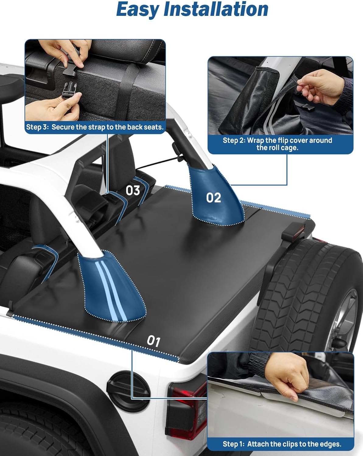 JOYTUTUS Tonneau Cover 4 Door Compatible with Wrangler JLU 2018-2025, Waterproof Trunk Cargo Cover JL Accessories