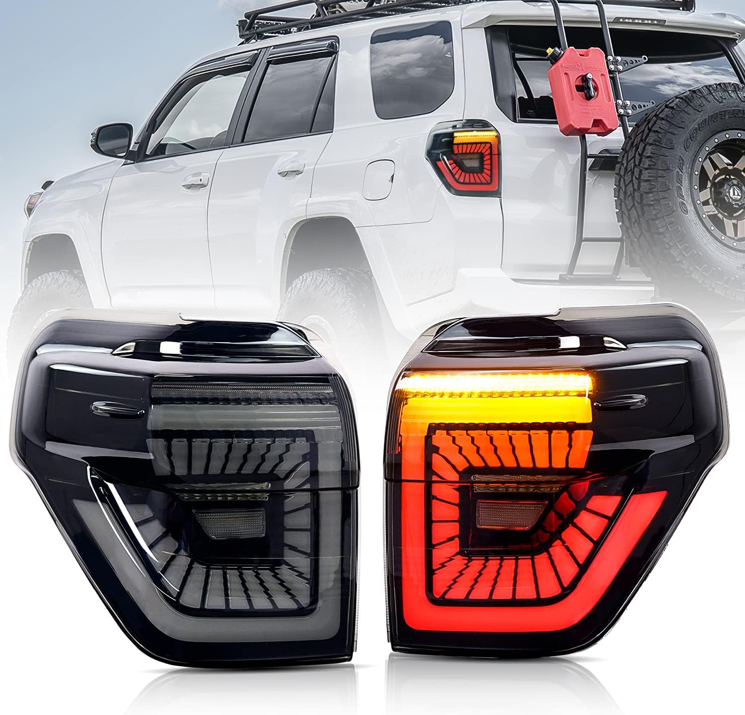 Smoked LED Tail Lights for Toyota 4Runner 2014-2024 Assembly with Sequential Turn Signal/Start Up Animation Light