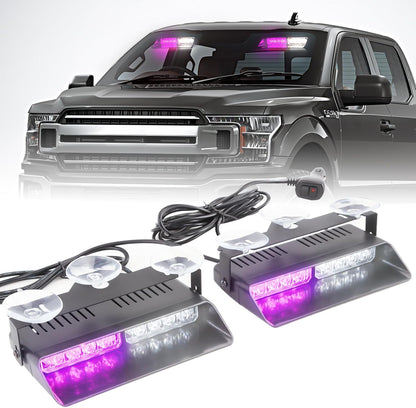 2x7.5" 16 LED Emergency Strobe Light Bar, 26 Flash Modes, Front/Rear Windshield Safety Warning Light for Police Firefighter Construction Vehicles Trucks - OMOTOR