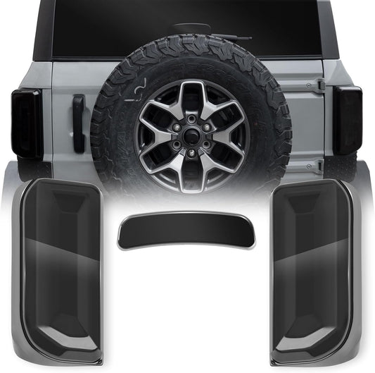 Tail Light Covers & 3rd Brake Light Cover for Bronco 2021+ Badlands/Outer Banks/Wildtrak/Heritage Limited/Everglades 2/4 Doors(Only LED Light), Not for Base/Big Bend/Black Diamond/Raptor