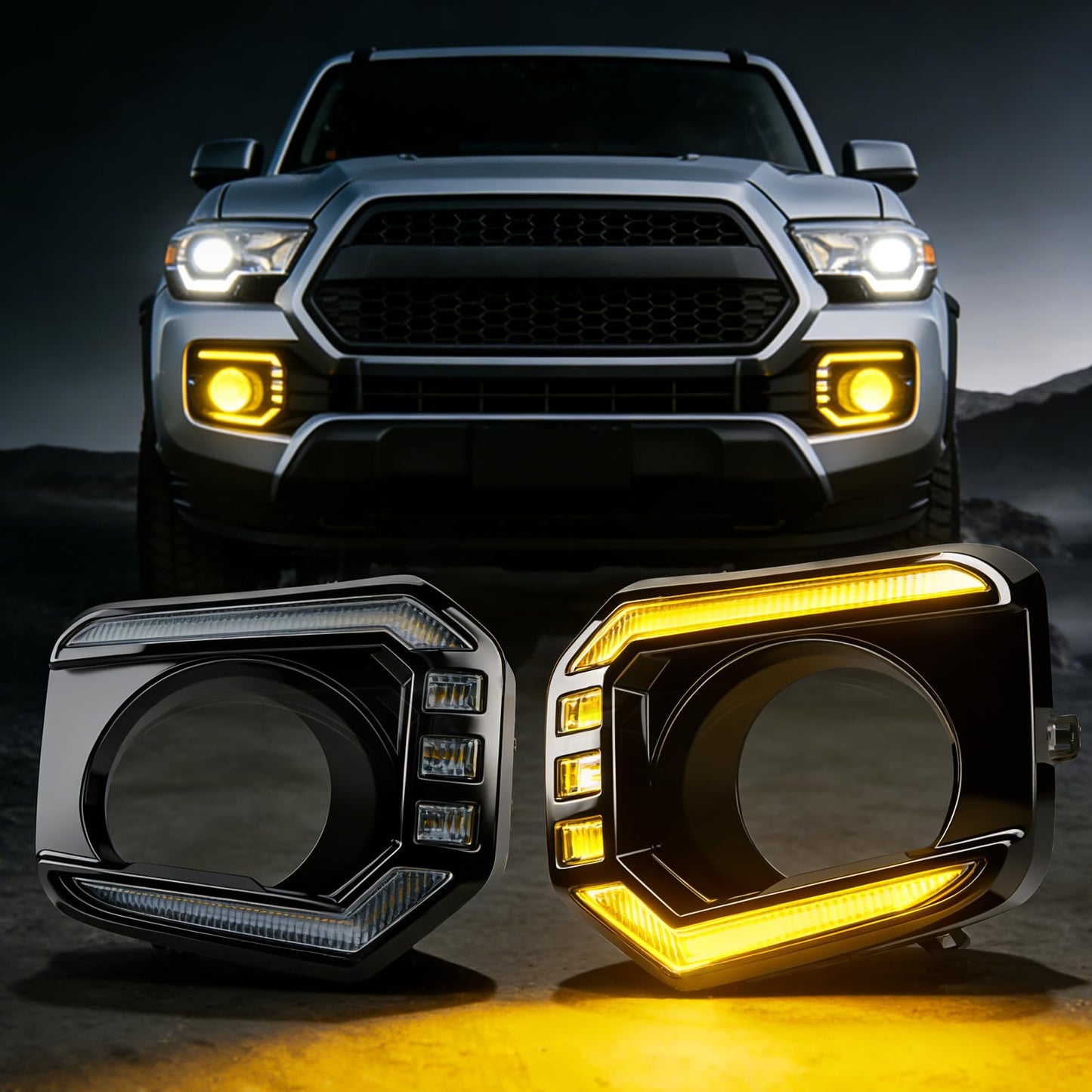 Sequential Full LED White & Amber Daytime Runing Lights Fit for 2016-2023 Toyota Tacoma