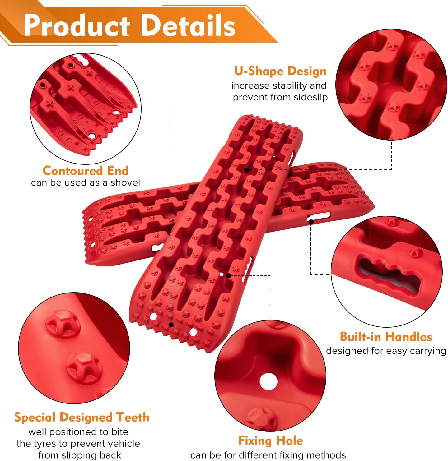 Donext Recovery Traction Boards, Offroad Tracks Board, Traction Tire Ladder, 4WD Traction Mats for Sand, Mud & Snow, Snow Chains(41in-Red)